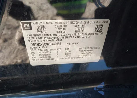 2015 GMC Sierra 1500 Slt from USA, damaged, VIN 3GTU2VEC0FG432085